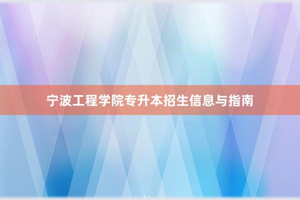 宁波工程学院专升本招生信息与指南